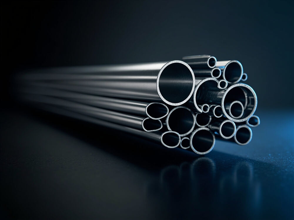 Bundle of stainless steel pipes, end view